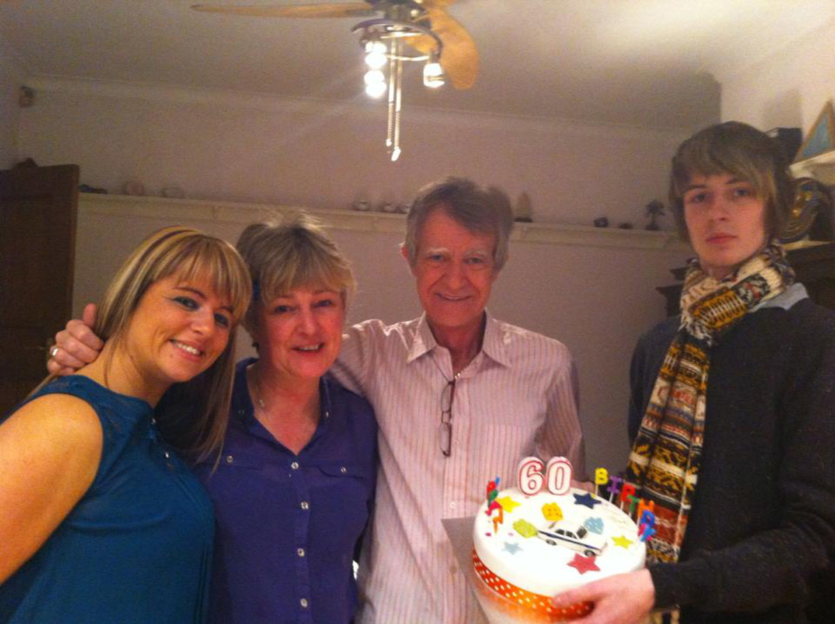 Double Lung recipient Campbell Wallace on his 60th birthday with daughter Kaye, wife Caro and son Daniel