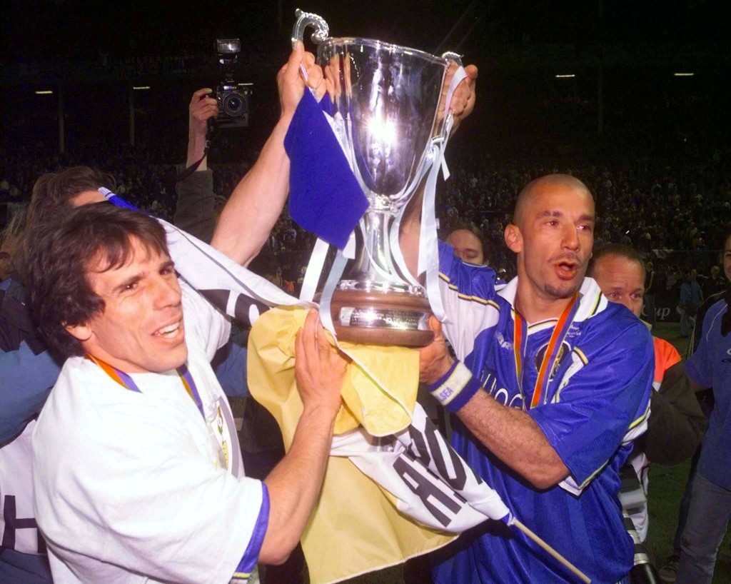 Vialli and Gianfranco Zola after winning the Cup Winners Cup (Adam Butler/PA)