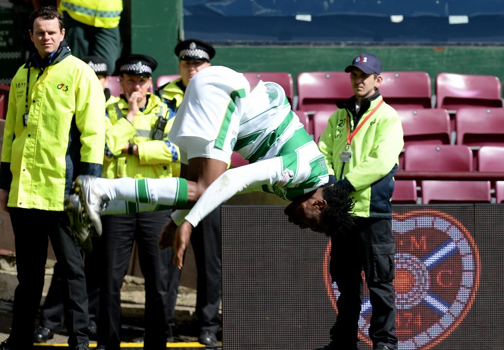 Celtic's Colin Kazim-Richards celebrates with a backflip (SNS Group / Craig Williamson)