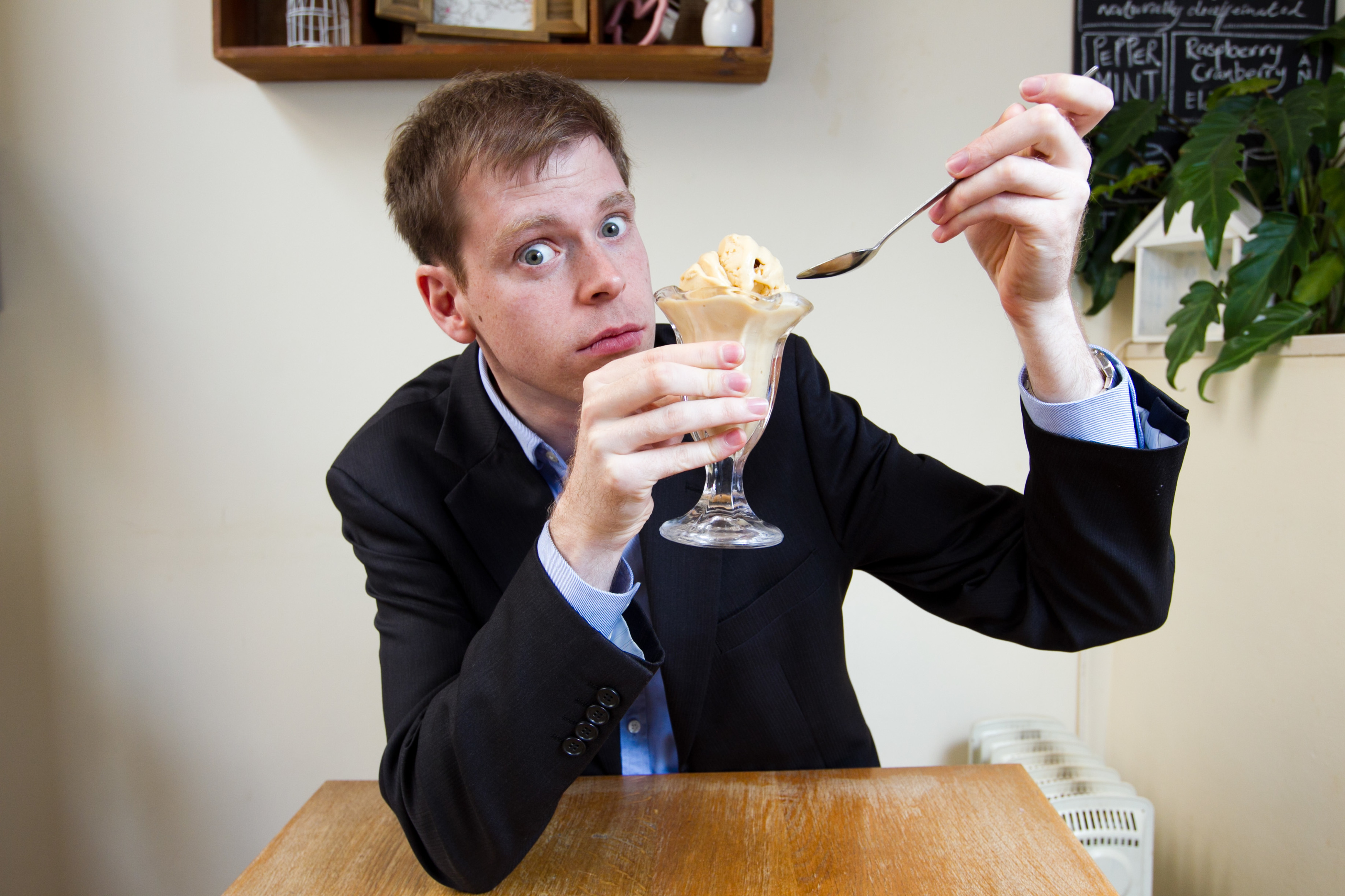 Nic White tries Marmite Ice Cream (Andrew Cawley)