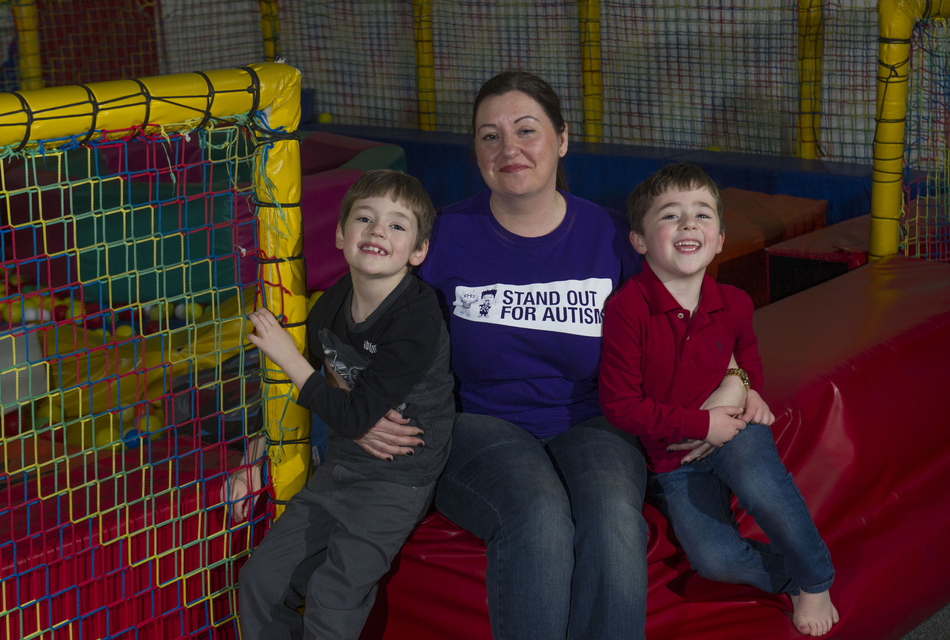 Vickie Sutherland and her sons Arran and Euan at the softplay area at Soccerworld, Dundee (Donald MacLeod)
