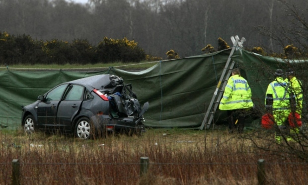 Police at the scene of the collision on the A92 near the Redhouse roundabout (DC Thomson / Dougie Nicolson)