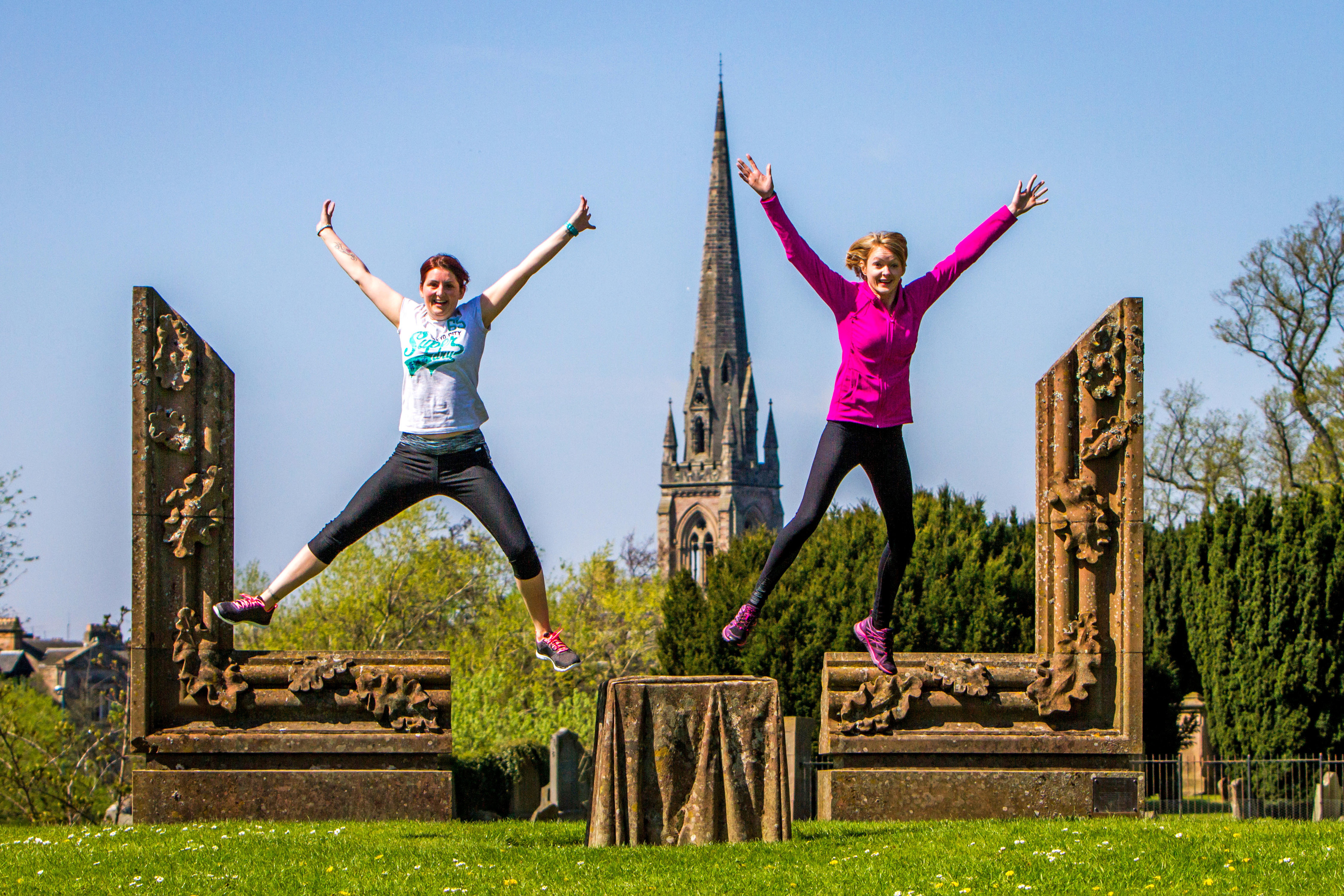 Jumping for joy in Perth are friends Stephane Reid (left) and Fiona Campbell (Steve MacDougall / DC Thomson)