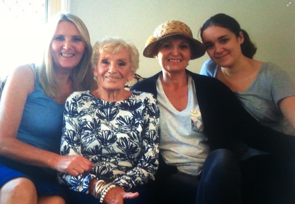 Lorraine, her mother Mary, Michelle, and Michelle's daughter Natasha in Australia when Michelle was first diagnosed and going through chemotherapy