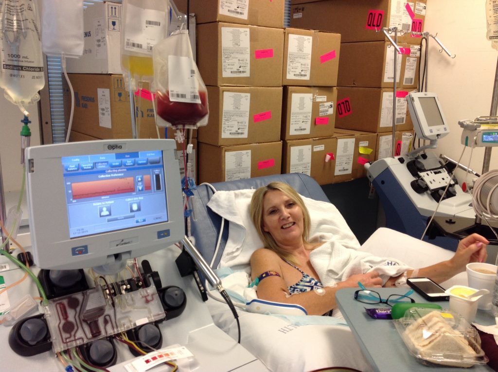 Lorraine in hospital donating her stem cell