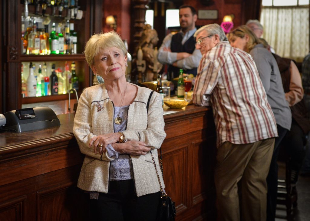 Peggy Mitchell says goodbye to the Vic (BBC/Kieron McCarron)