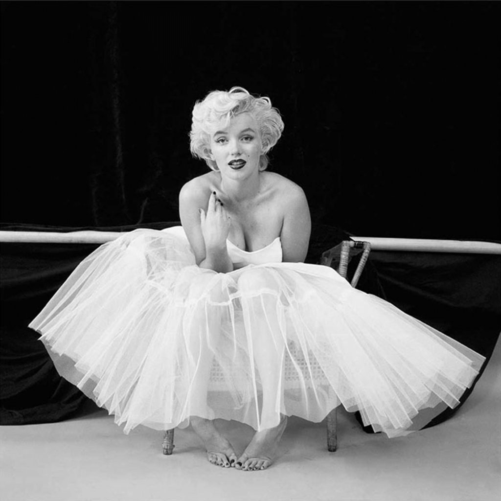 Marilyn Monroe poses in a ballerina dress by fashion designer Anne Klein as part of the 'Ballerina' series, 1954 (OnGallery/Milton H. Greene)