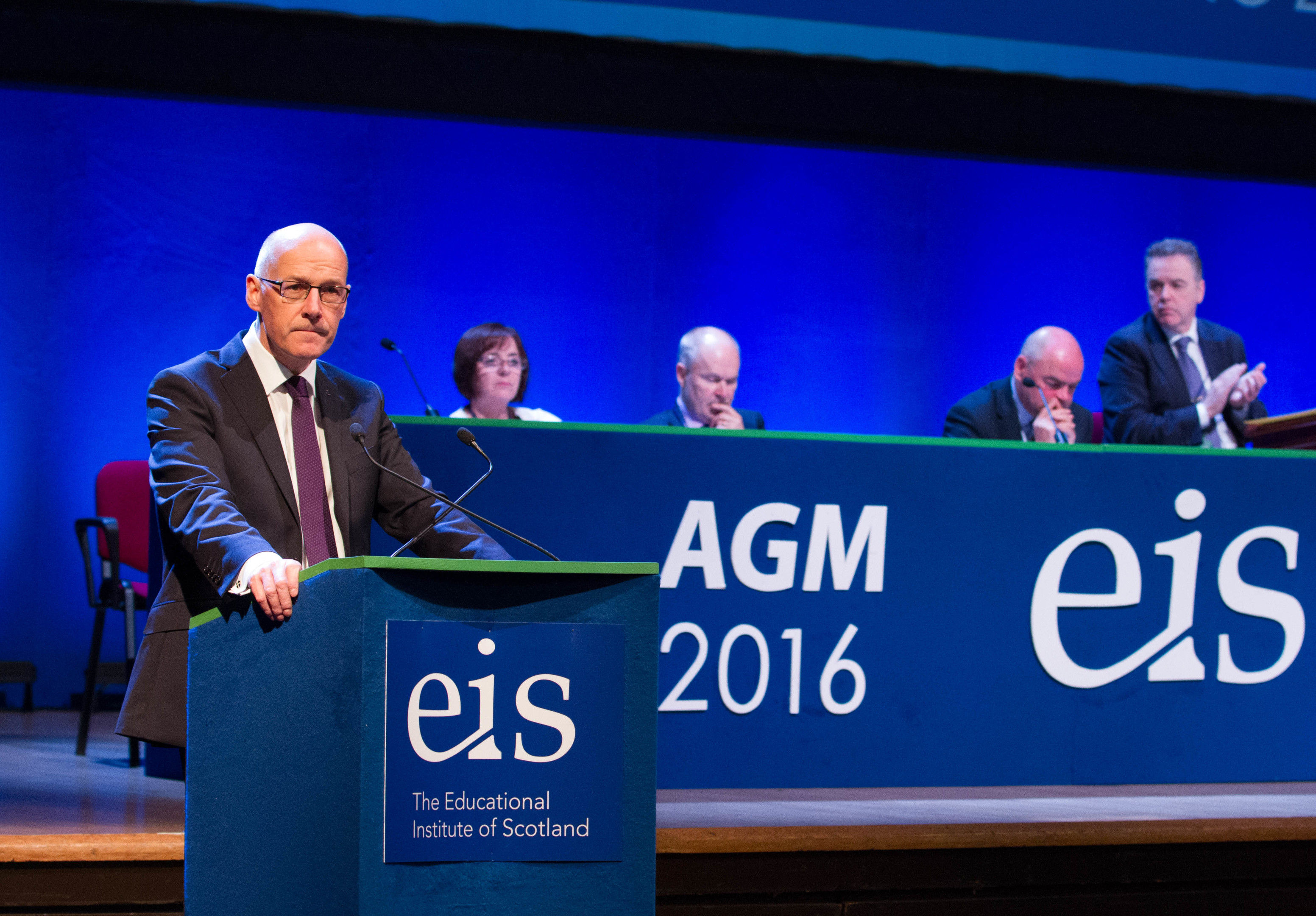 John Swinney addresses the EIS AGM at Cairdhall in Dundee (C Austin/ Sunday Post)