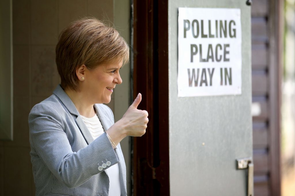 First Minister Nicola Sturgeon arrives to cast her vote at Broomhoouse Community Hall, Glasgow (Jane Barlow/PA Wire)