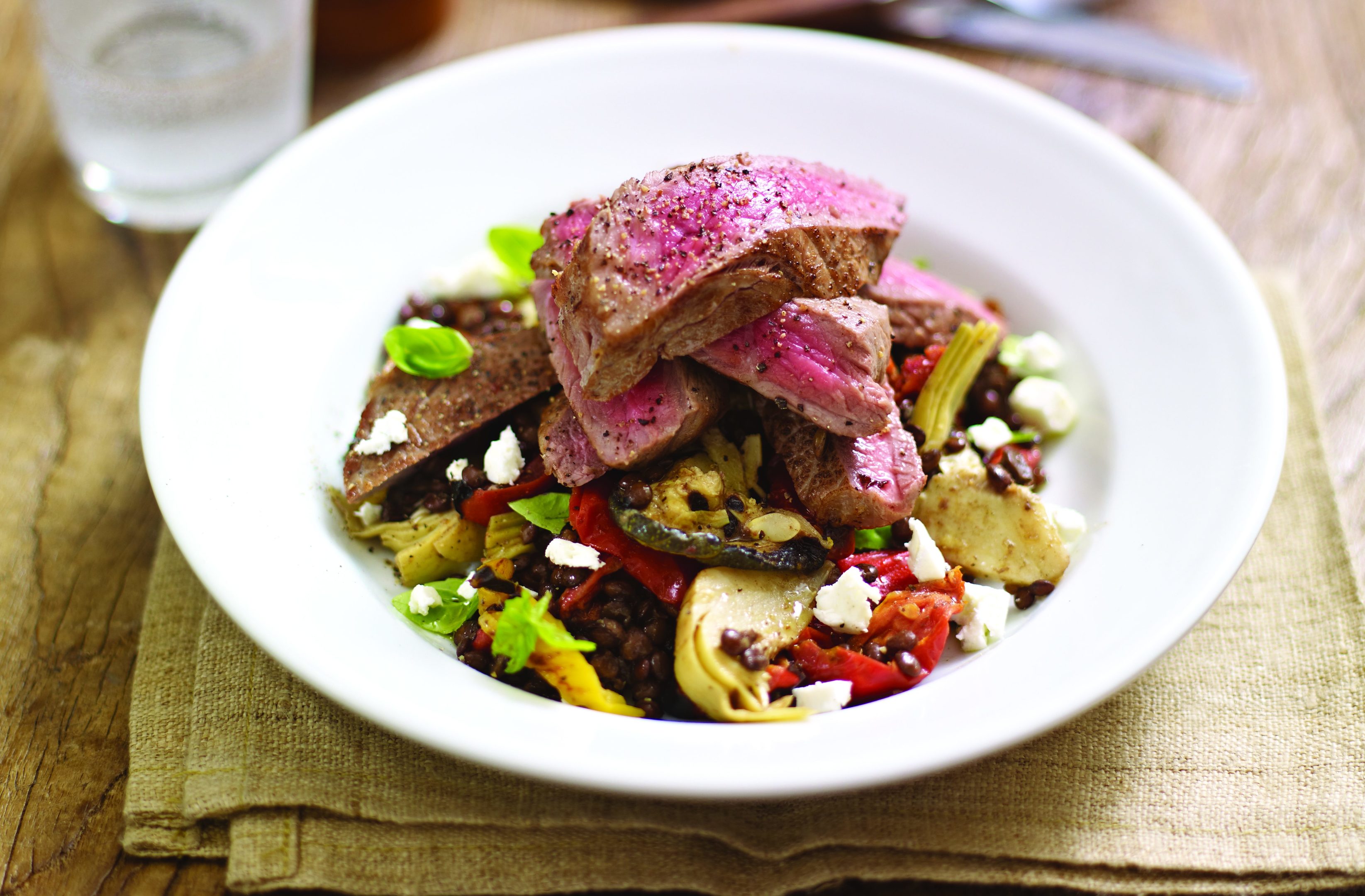 Seared sirloin with Italian lentils