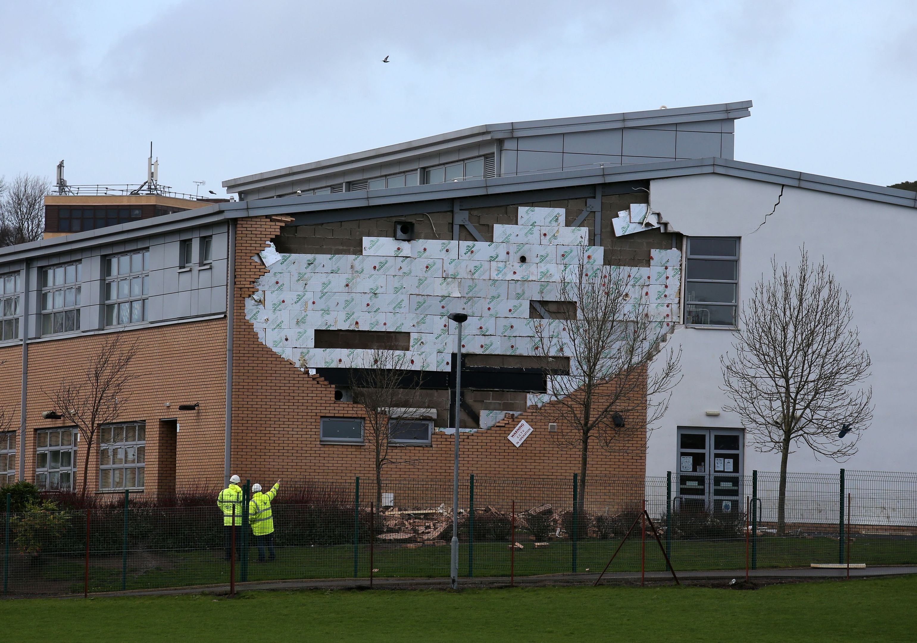 A collapsed wall at Oxgangs Primary School in Edinburgh