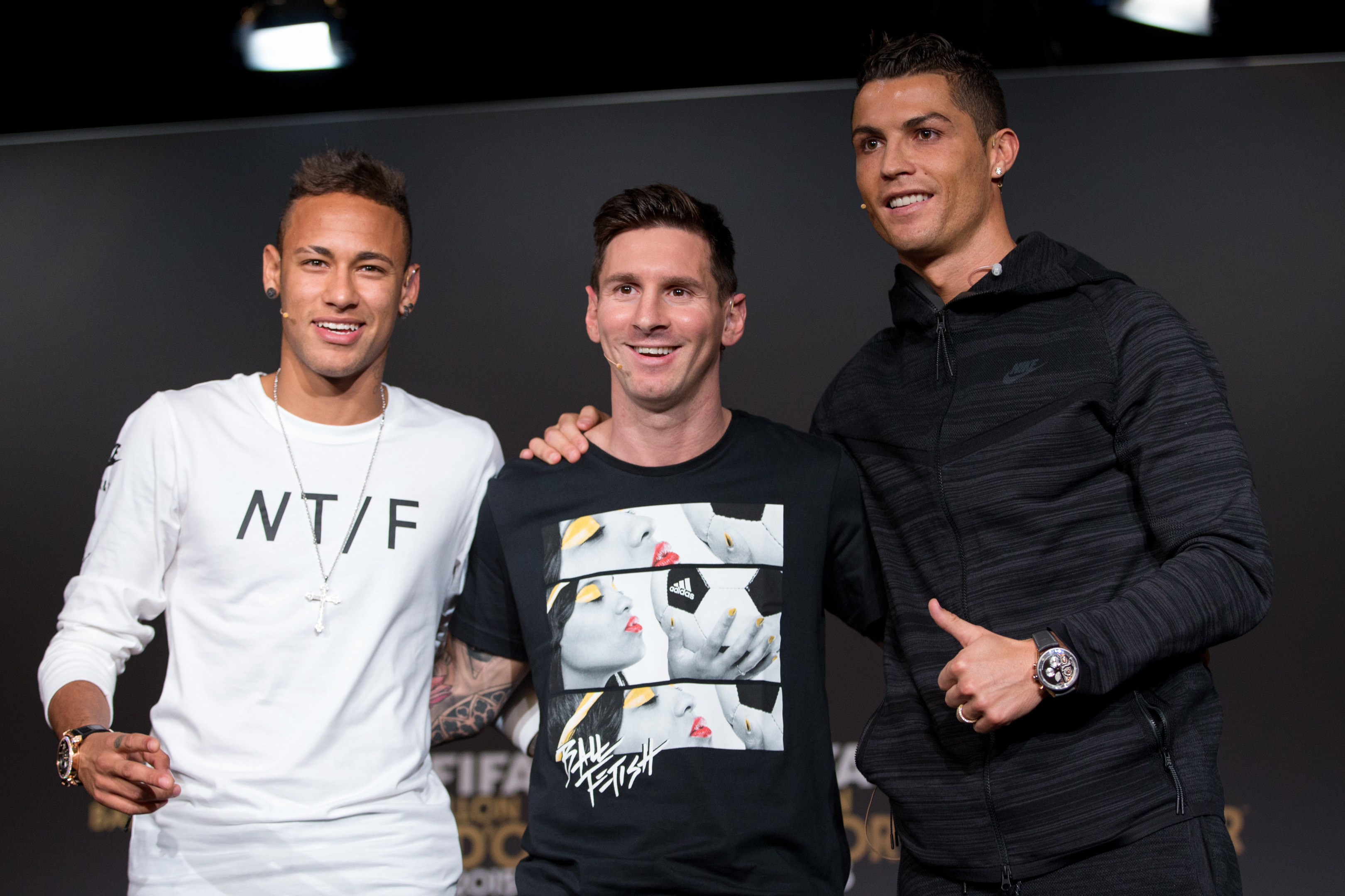 Neymar, Lionel Messi and Cristiano Ronaldo (L-R) (Philipp Schmidli/Getty Images)