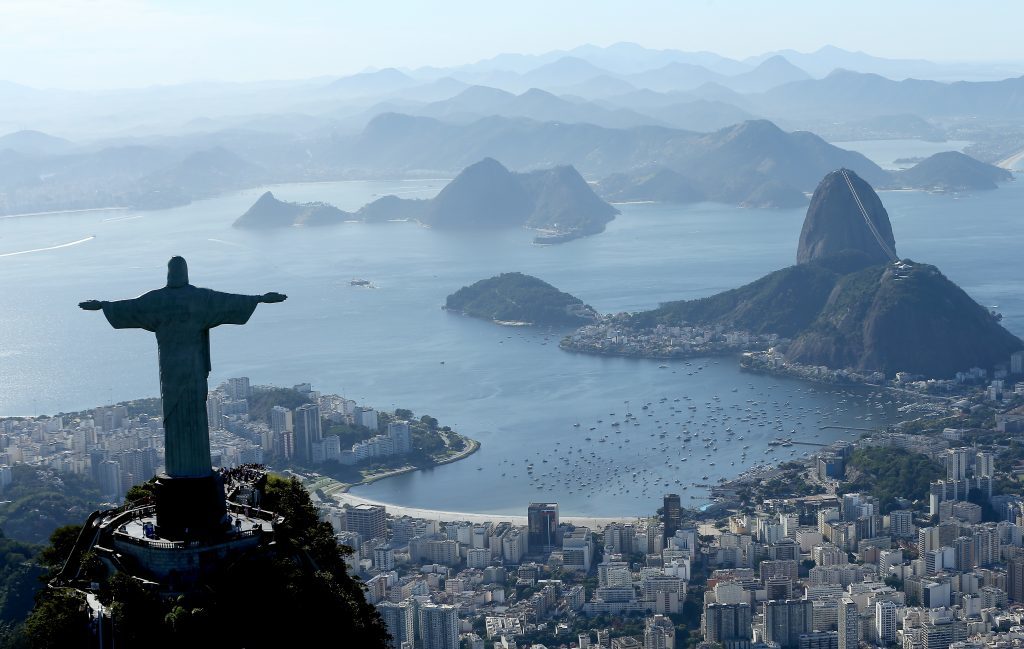 Aerial view of Christ the Redeemer, Flamengo Beach, the Sugar Loaf and Guanabara Bay (Matthew Stockman/Getty Images)