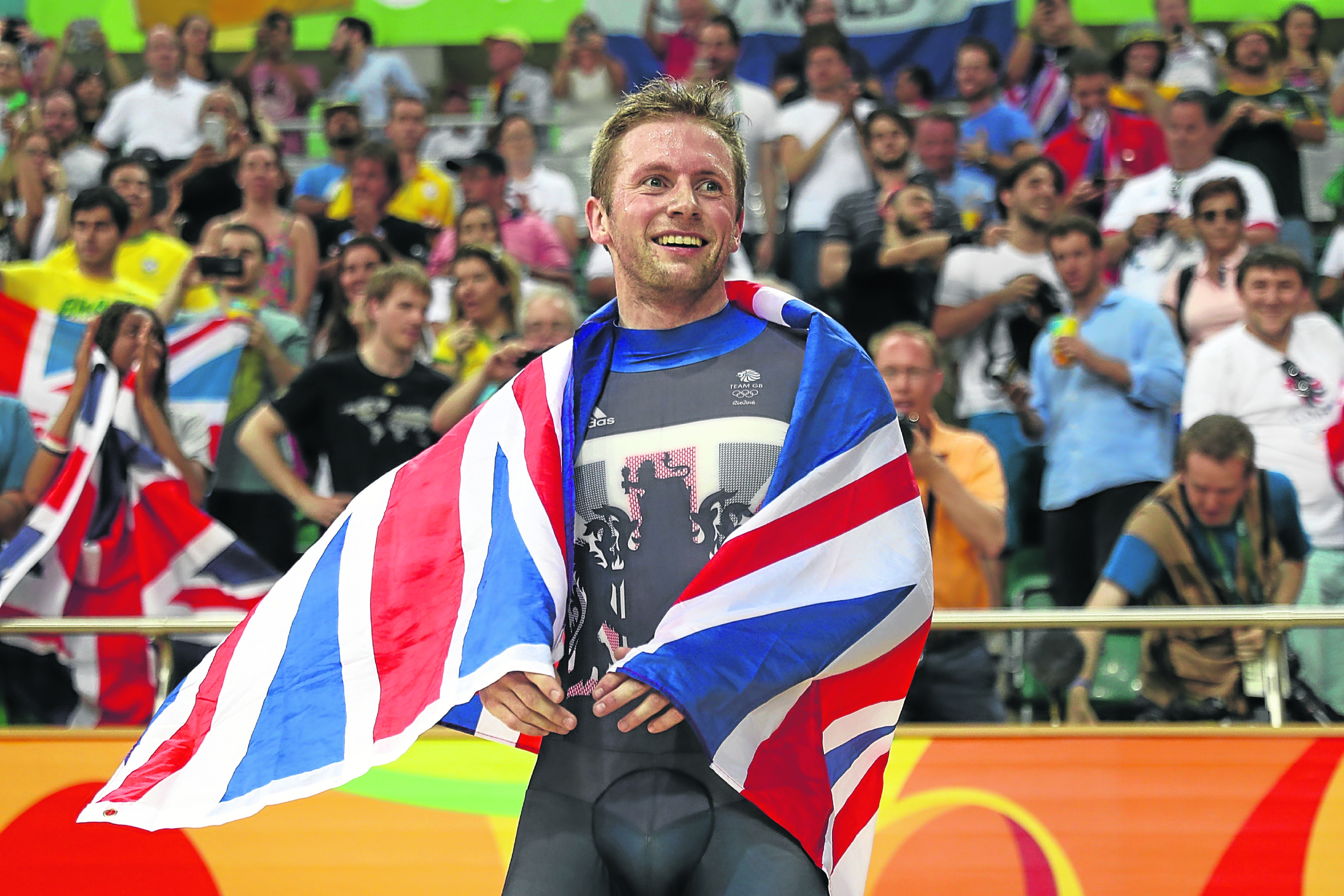 Jason Kenny of Great Britain celebrates winning gold in the Men's Keirin Finals race (Photo by Bryn Lennon/Getty Images)