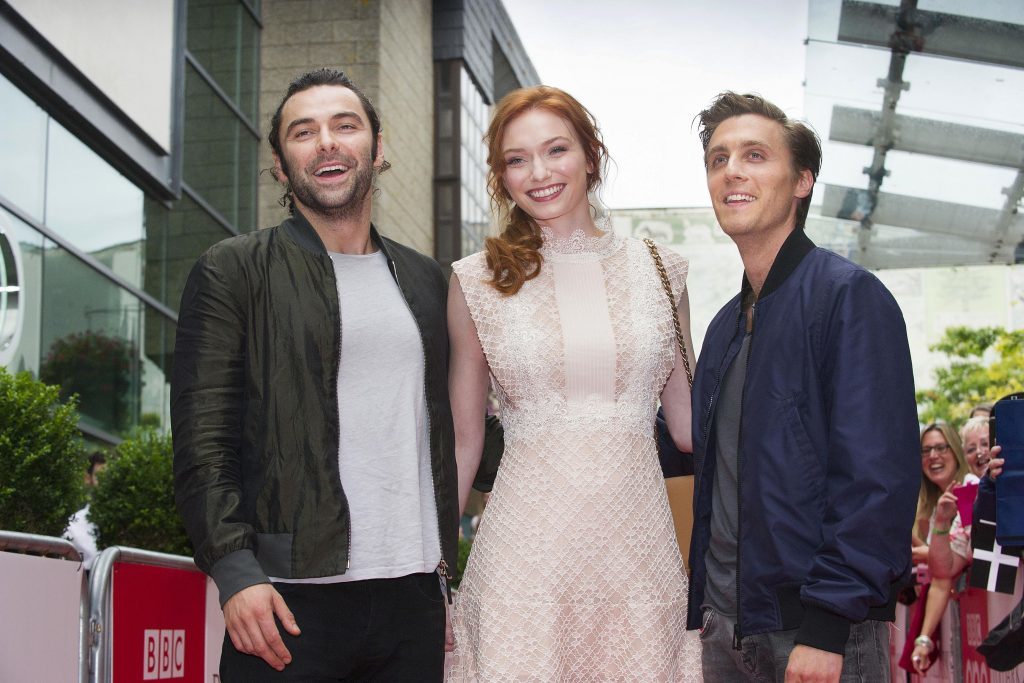 Aidan Turner, Eleanor Tomlinson and Jack Farthing (l-r) (Emily Whitfield-Wicks/PA Wire)