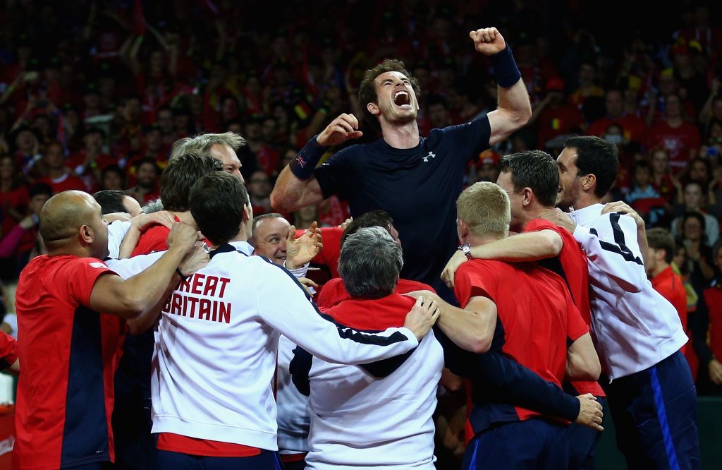 Andy celebrates with his team after clinching the 2015 Davis Cup (Clive Brunskill/Getty Images)
