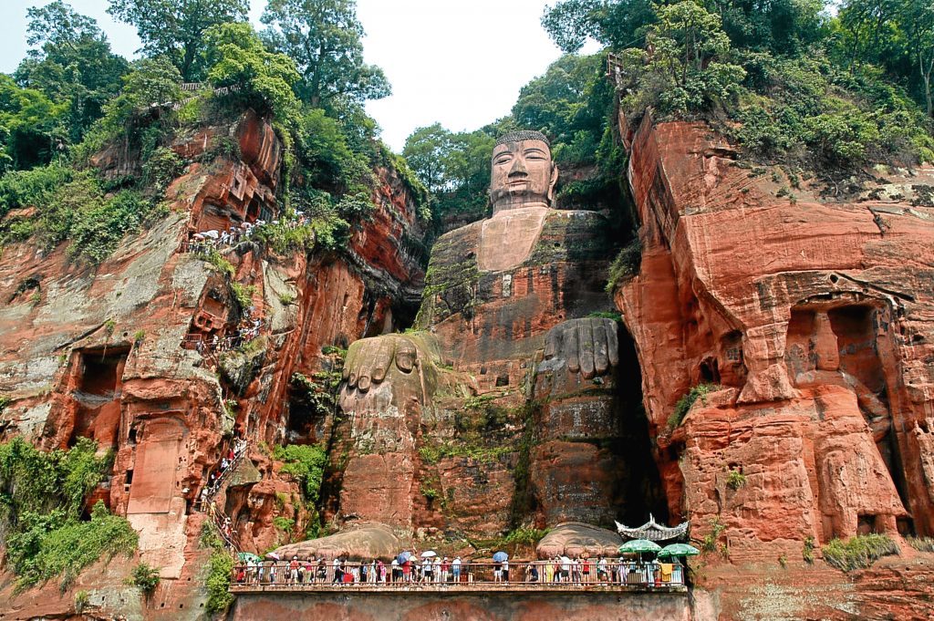 The statue of Buddha is 71 meters high and located near Leshan, China (Getty Images)