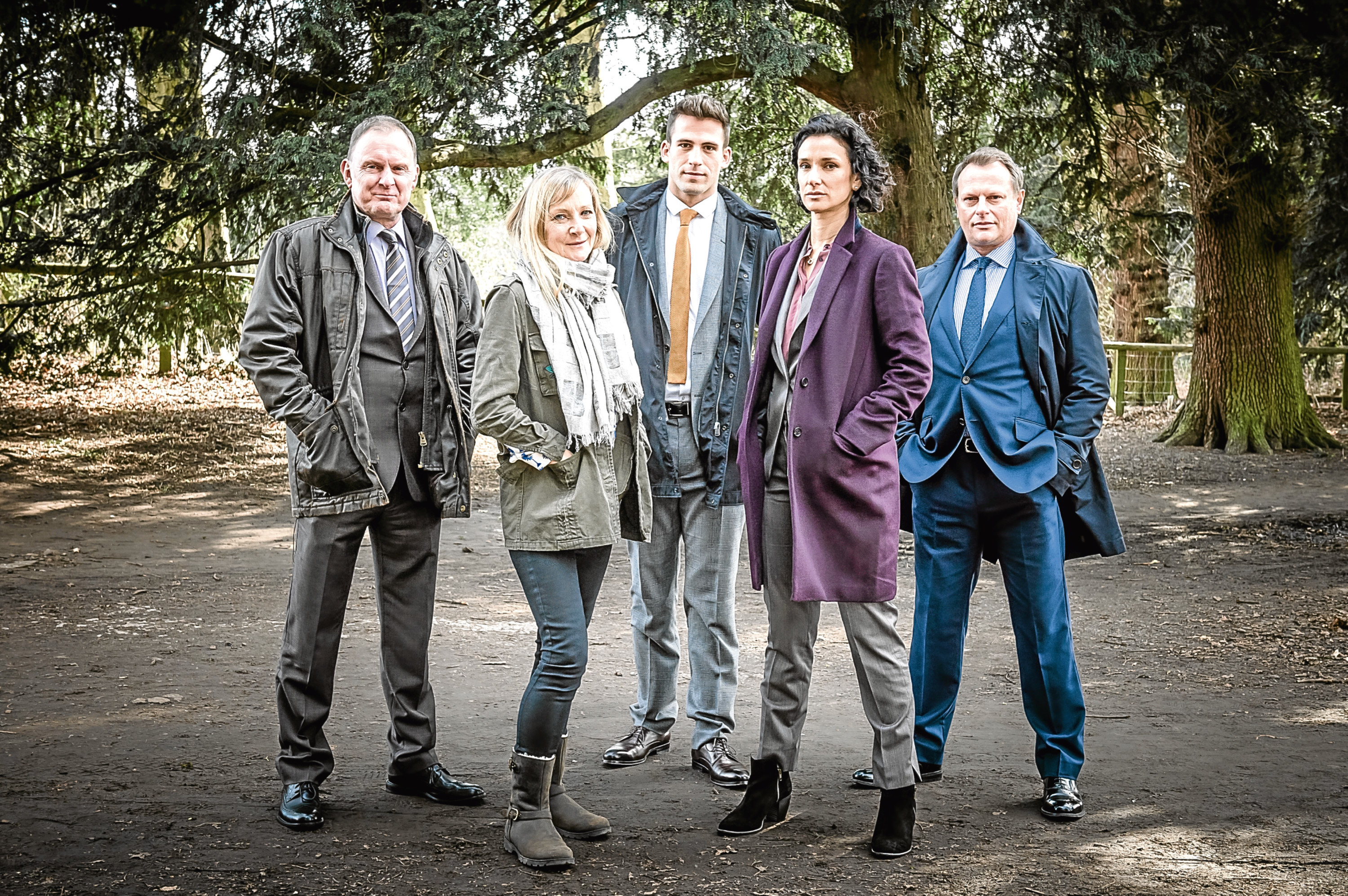 Pictured L-R: ROBERT GLENNISTER as Bobby Day, LESLEY SHARP as Lucy Cannonbury, DINO FETSCHER as Alec Wayfield, INDIRA VARMA as Nina Suresh and NEIL STUKE as Michael Niles
(Red Productions/ITV Plc)