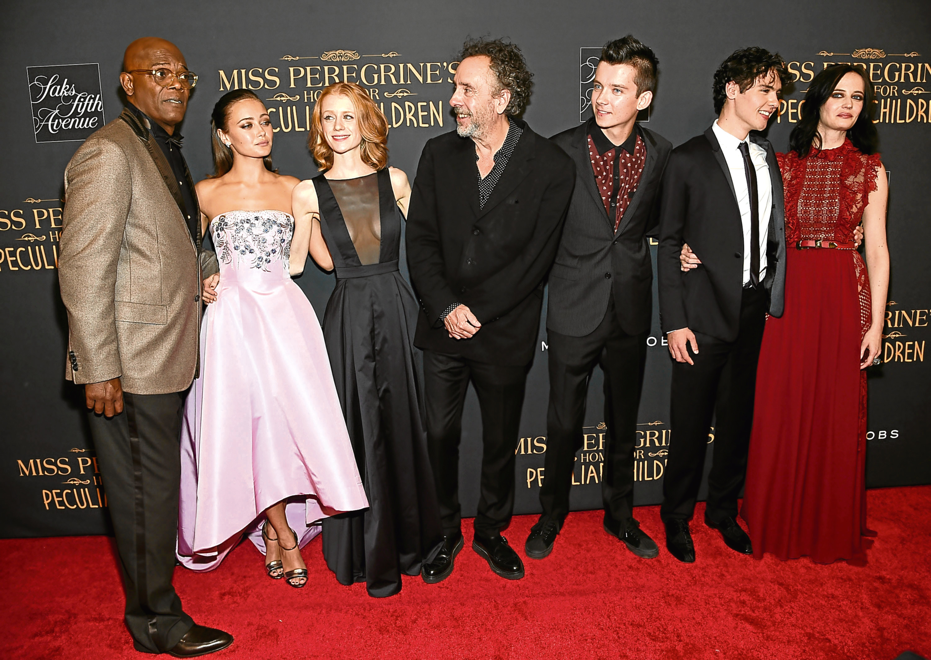 Jackson (left) with the cast of Miss Peregrine's Home For Peculiar Children (Jamie McCarthy/Getty Images)