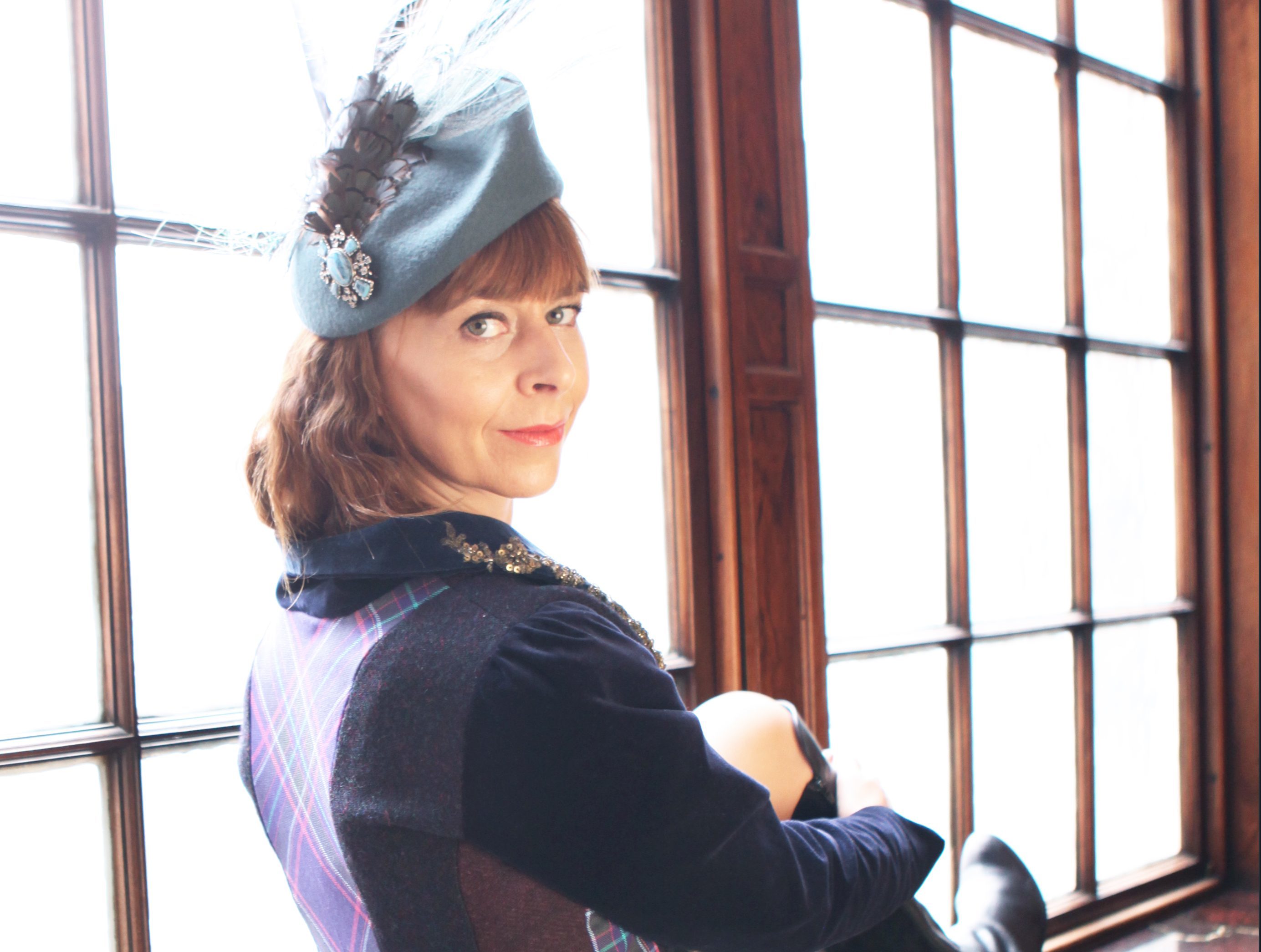 Game of Thrones star Kate Dickie wears Alzheimer Scotland's Frock Coat ( Frock Coat by Judy R Clark/ Hat by Fabhatrix) (Copyright Nancy MacDonald)