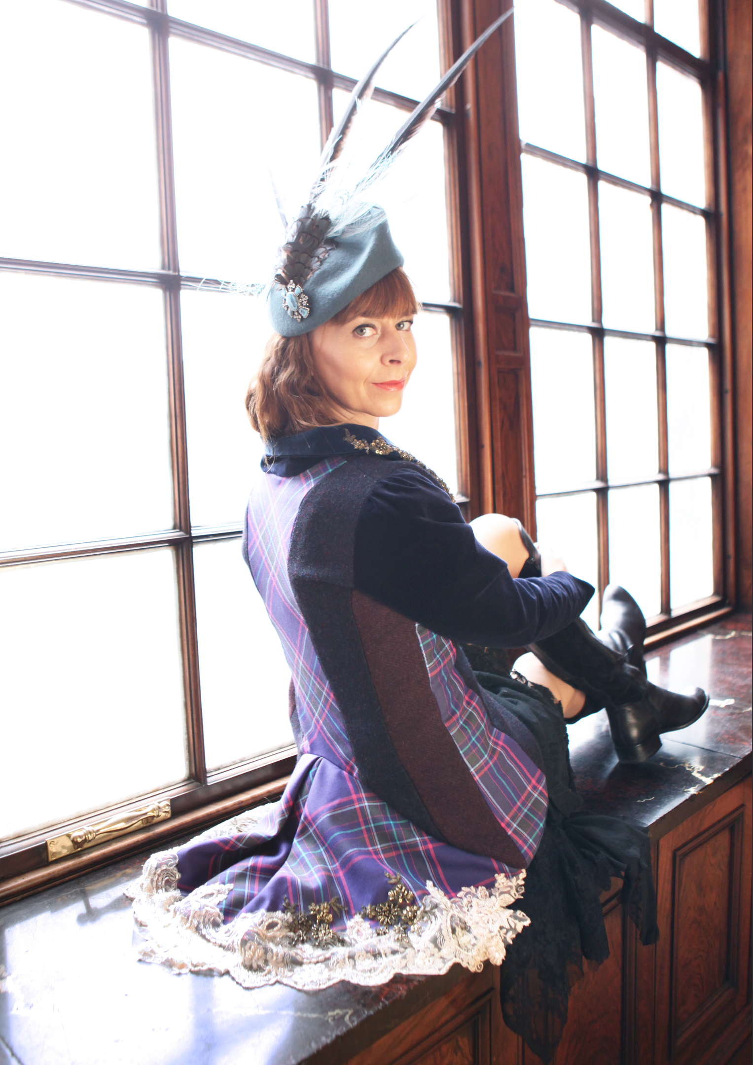 Game of Thrones star Kate Dickie wears Alzheimer Scotland's Frock Coat ( Frock Coat by Judy R Clark/ Hat by Fabhatrix) (Copyright Nancy MacDonald)