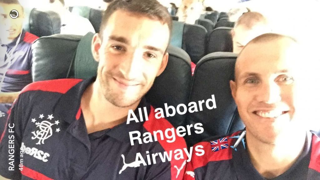 Lee Wallace and Kenny Miller pictured on the flight (RangersFC / Snapchat)