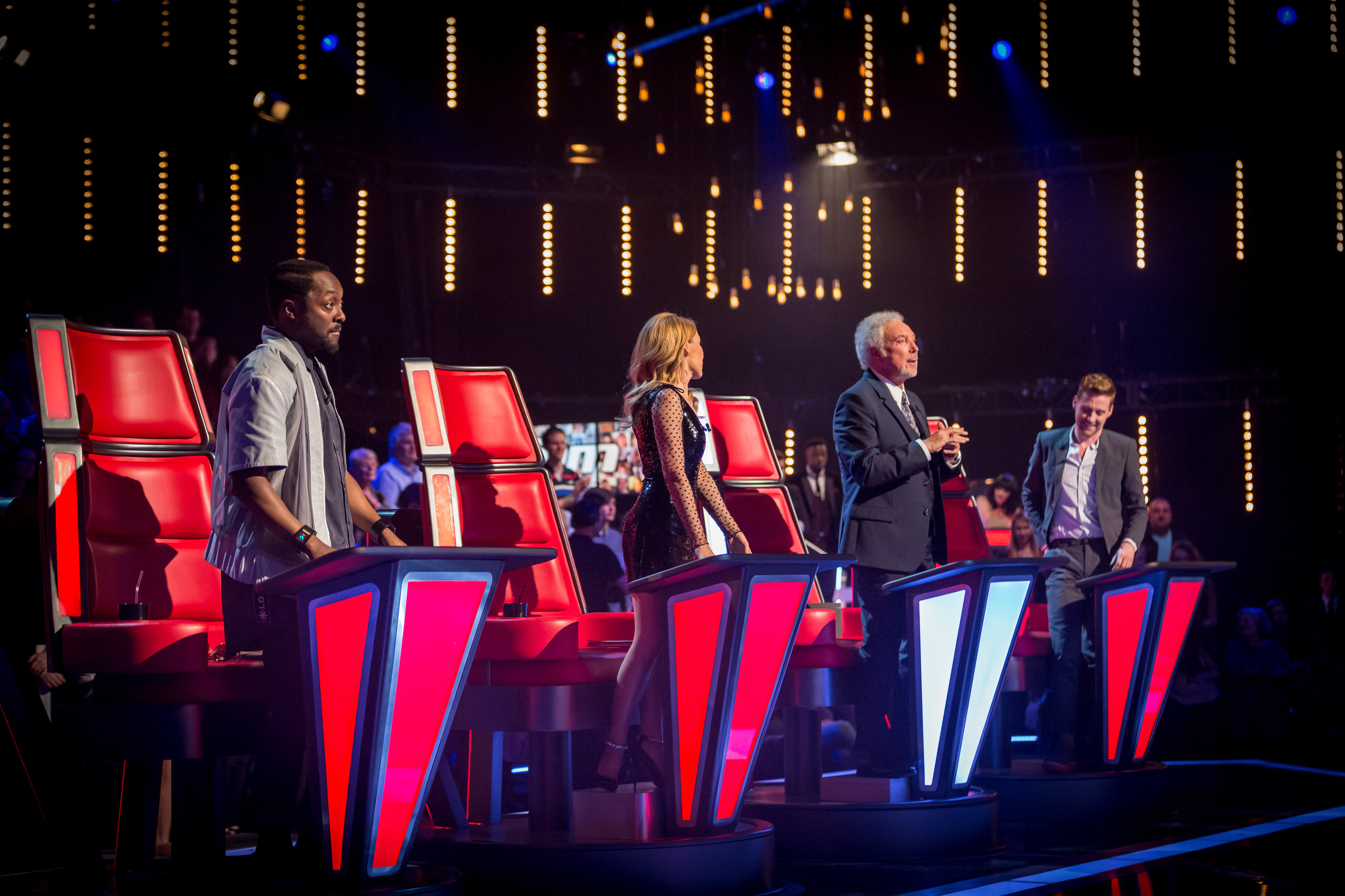 The Voice 2014 (left to right) coaches Will.i.am, Kylie Minogue, Sir Tom Jones and Ricky Wilson (Guy Levy/BBC/Wall To Wall/PA Wire)