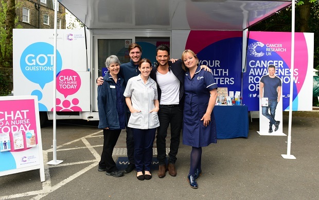 Peter Andre visits Cancer Research UK's Cancer Awareness Roadshow (Jon Furniss)