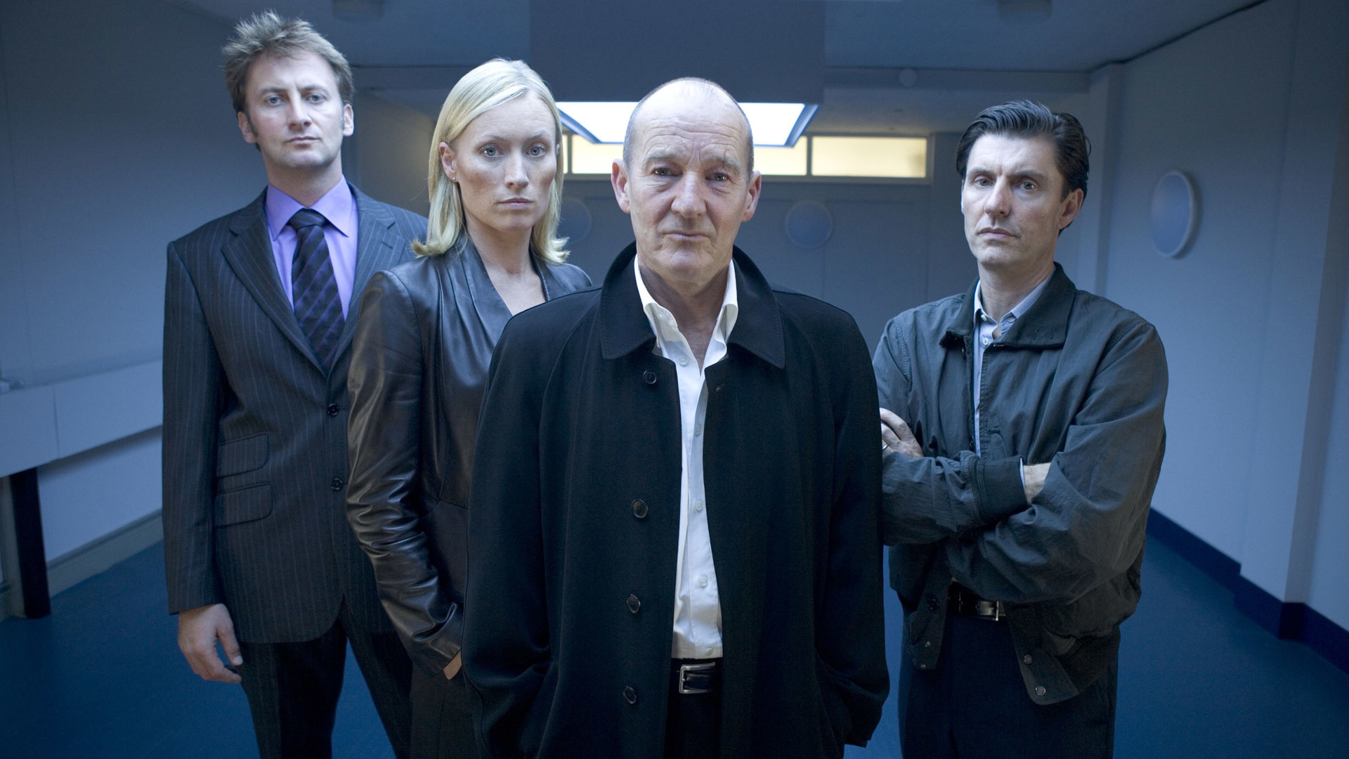 Trial and Retribution cast: Vince Leigh (DS Sam Palmer), Victoria Smurfit (DCI Roisin Connor), David Hayman (Dt.Ch.Sup Mike Walker), Dorian Lough (DS David Satchell) (La Plante Productions)