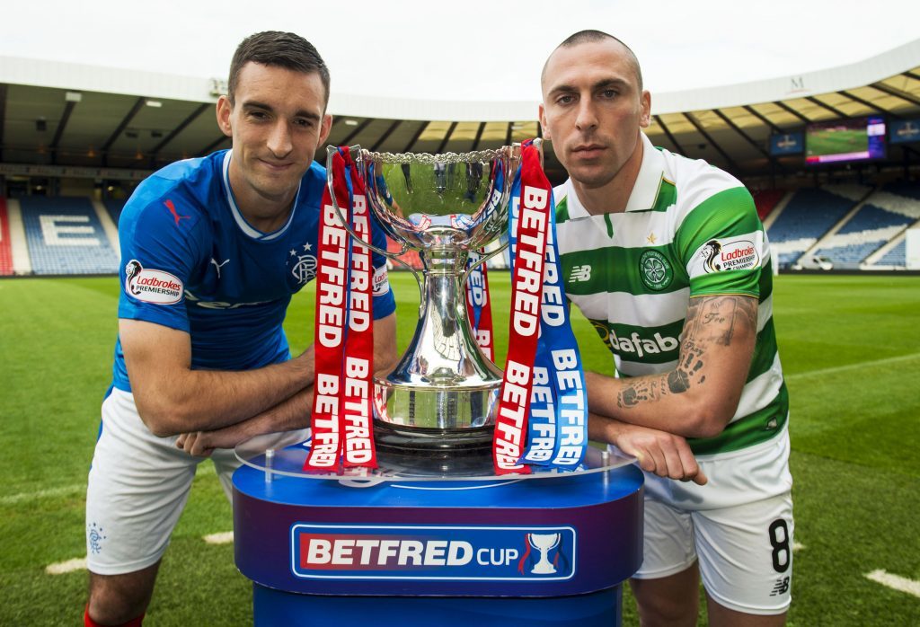 Rangers Captain Lee Wallace (L) and Celtic Captain Scott Brown (R) preview the upcoming Betfred Cup semi final (SNS Group / Alan Harvey)