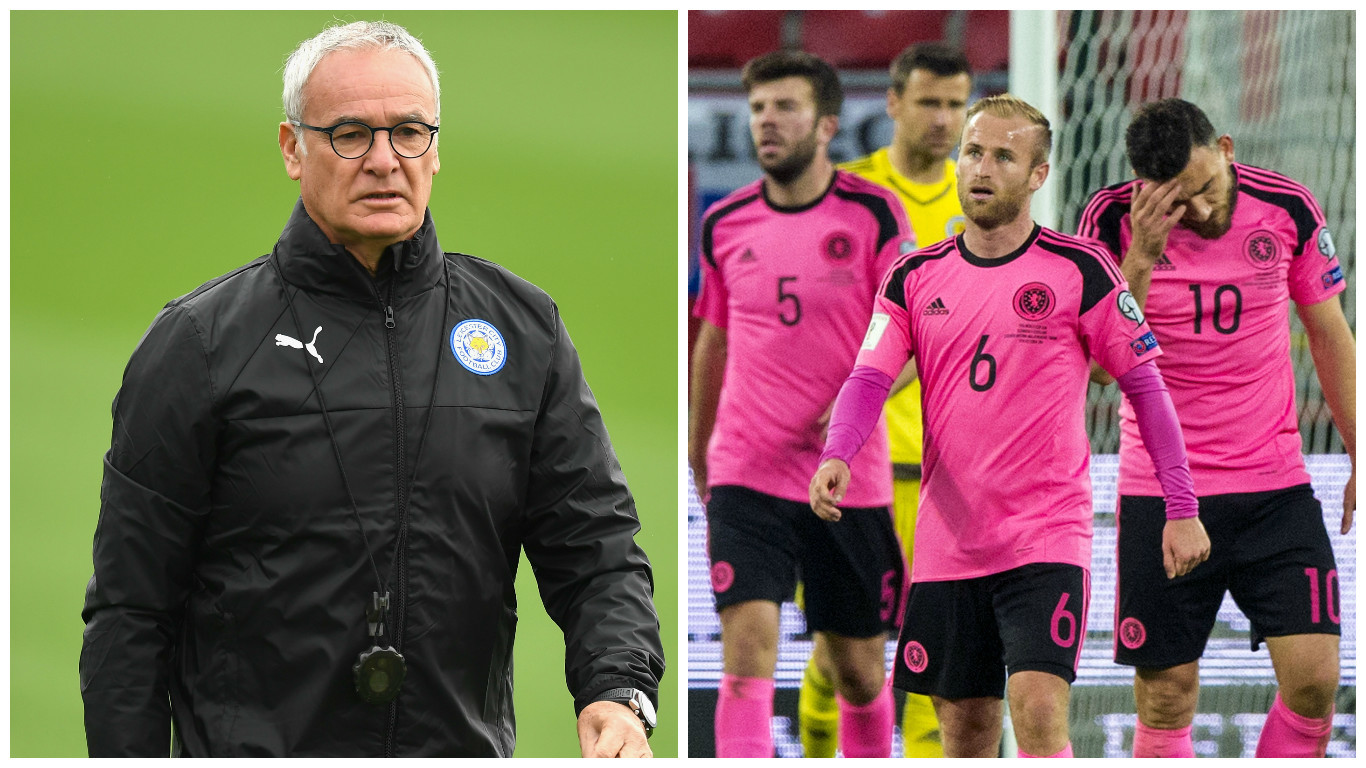 Ranieri (left) and Scotland stars after defeat in Slovakia (Michael Regan/Getty Images & SNS Group)