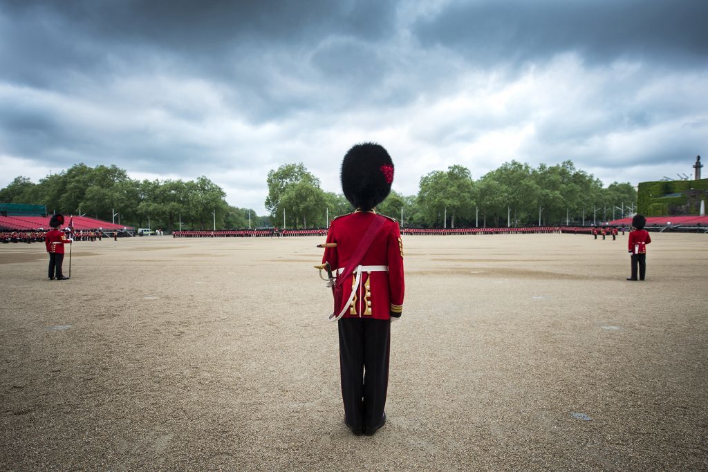 Judgement Time: Garrison Sergeant Major Andrew Stokes of the Coldstream Guards making inspections of the soldiers drill (Sergeant Rupert Frere RLC/PA Wire)