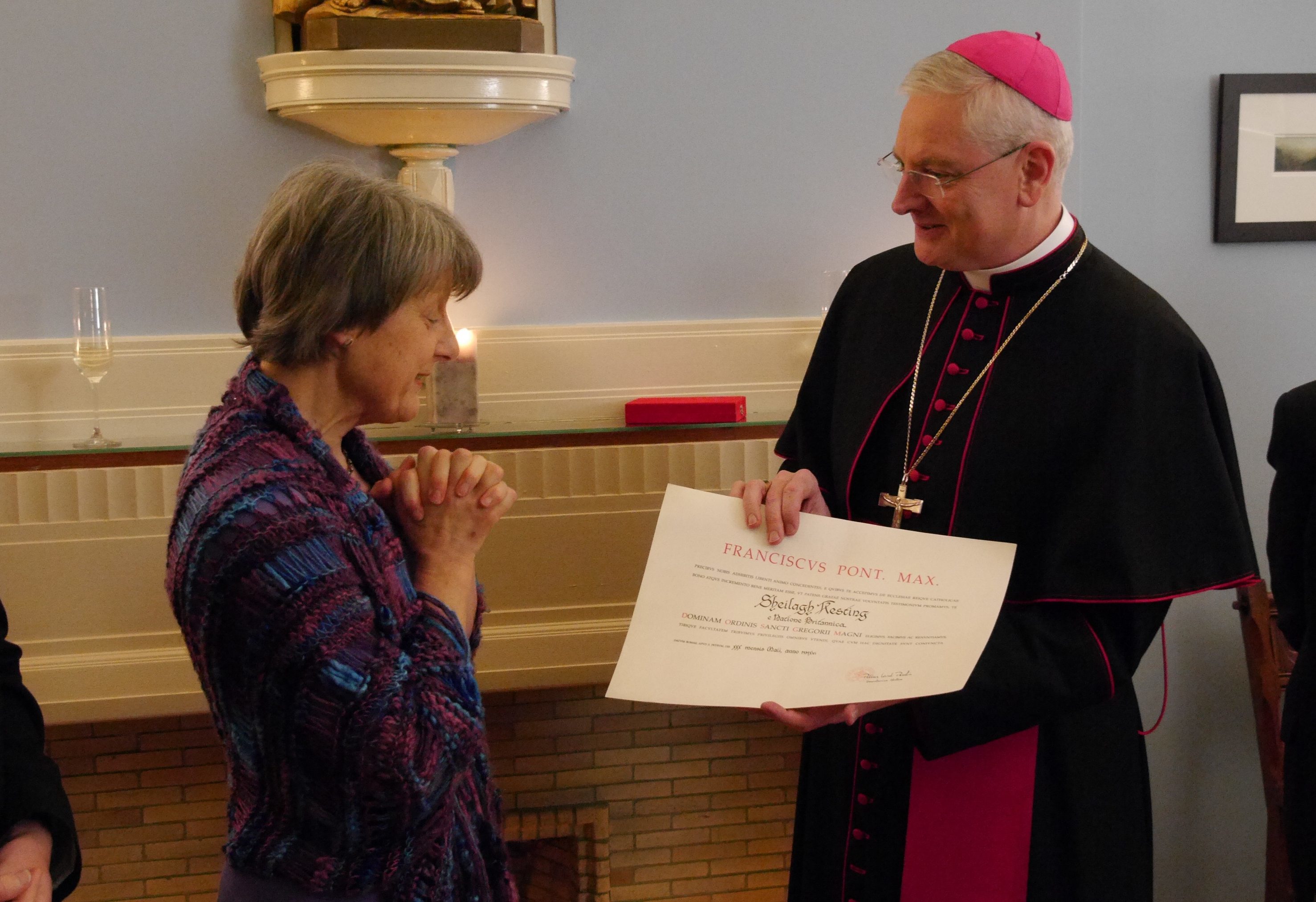 Archbishop Cushley invests Dame Sheilagh Kesting with the Order of St Gregory the Great (Church of Scotland)