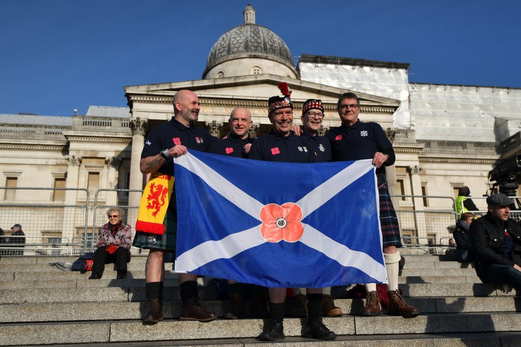Scottish football fans and military veterans also marked the occasion in London's Trafalgar Square (Carl Court/Getty Images)