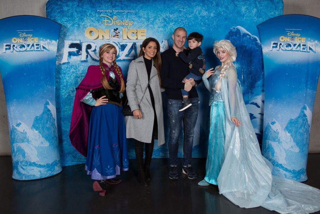 Rangers Player Philippe Sendoros and family meet Anna and Elsa (Disney on Ice)