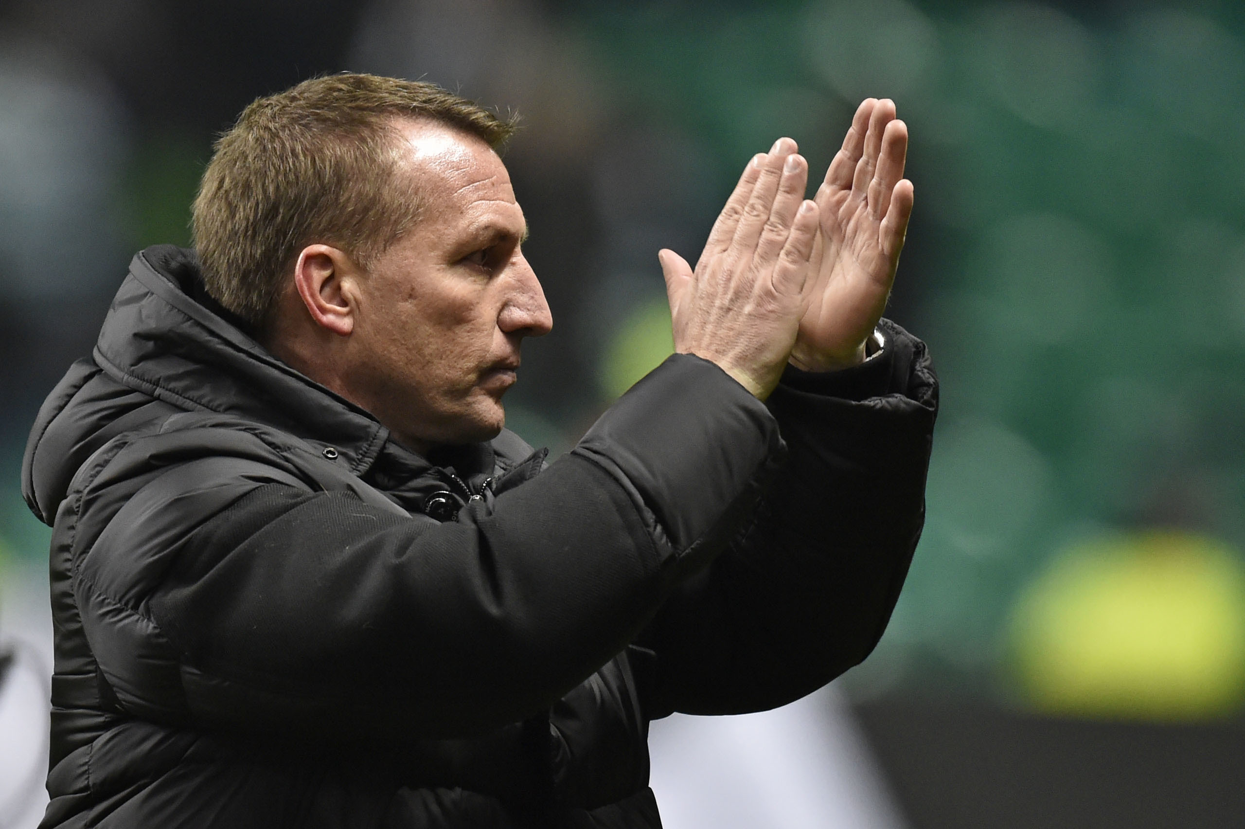Celtic manager Brendan Rodgers applauds the supporters at full time (SNS Group / Rob Casey)