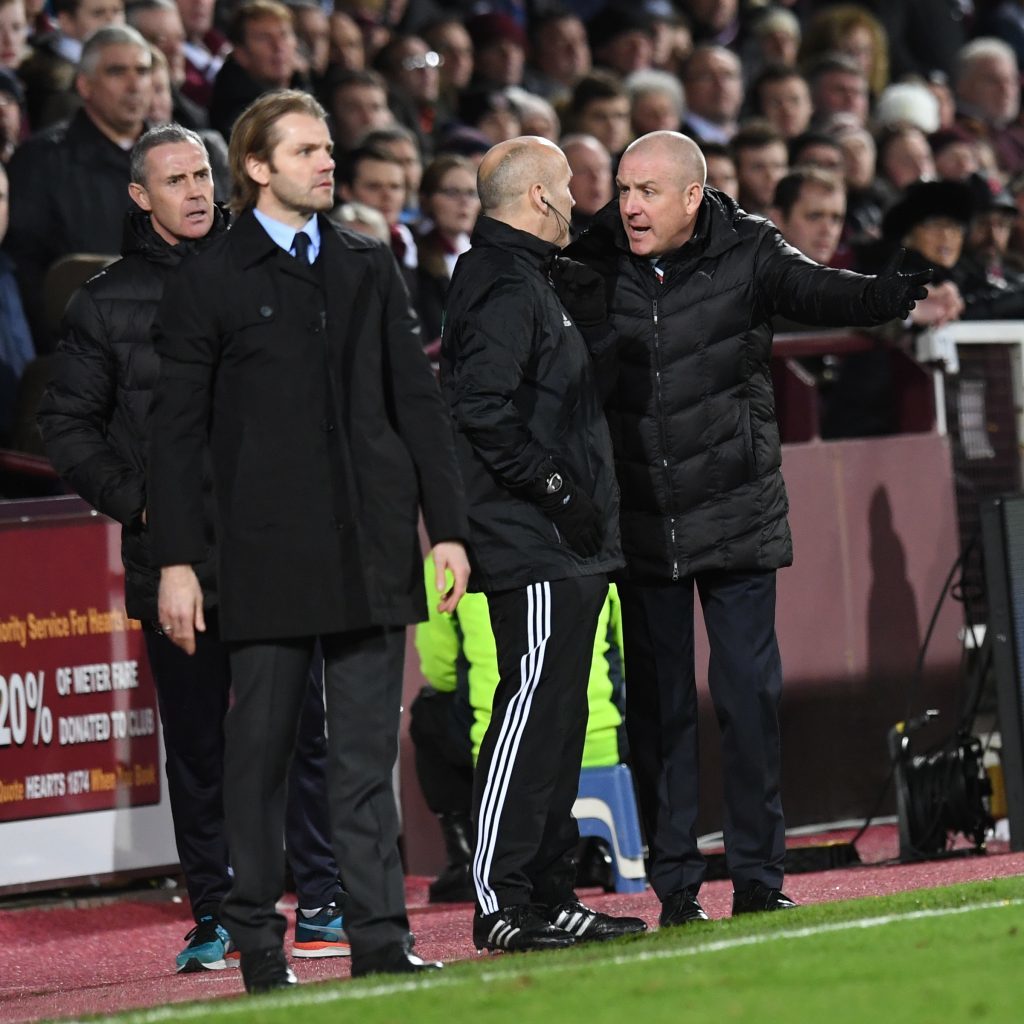 Rangers manager Mark Warburton protests over his side's disallowed goal (SNS Group)