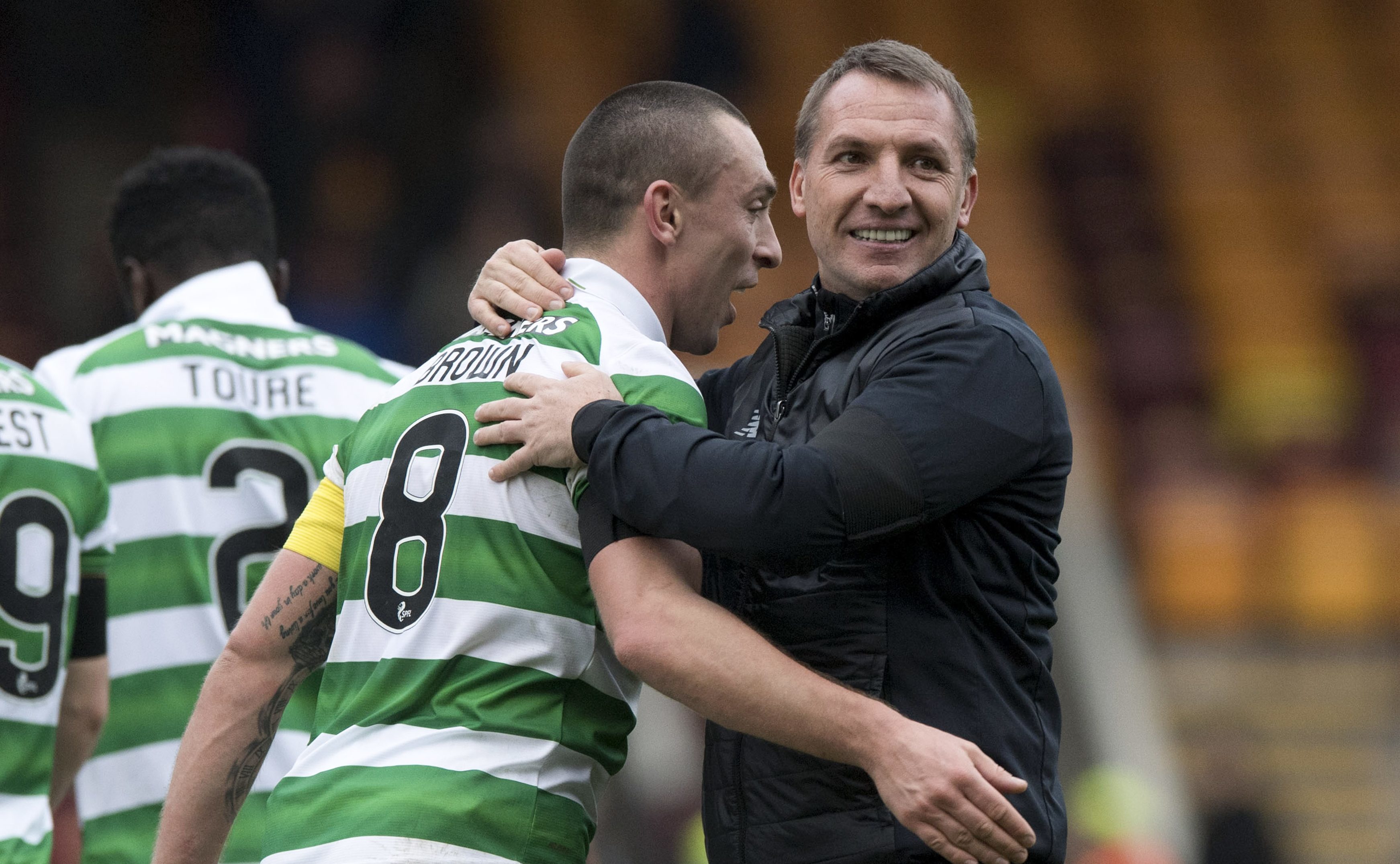 Celtic manager Brendan Rodgers (right) with Scott Brown (SNS Group / Alan Harvey)
