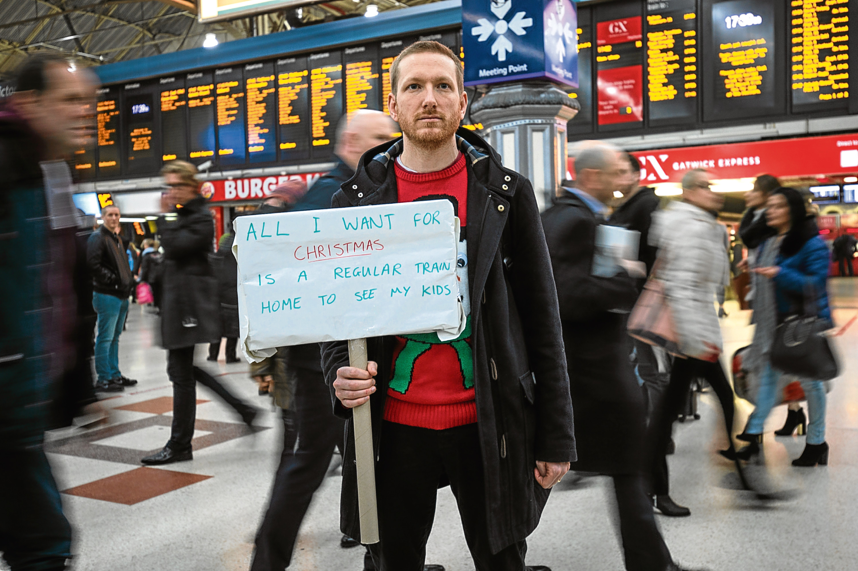 A demonstrator holding a placard joins a protest at Victoria Station against Southern Rail (Jack Taylor/Getty Images)