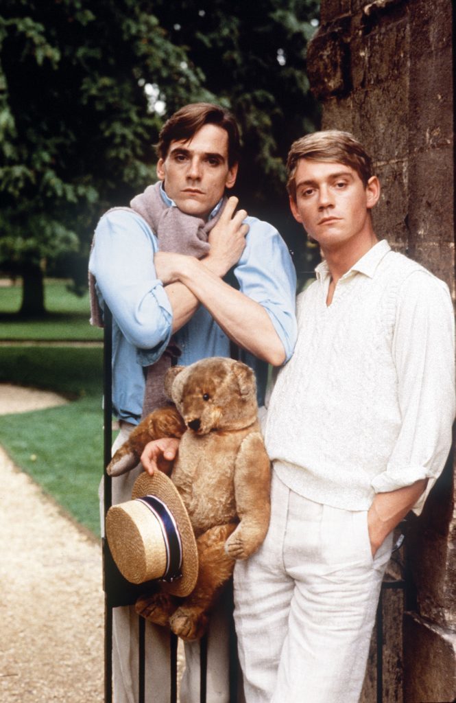 Jeremy Irons as Charles Ryder and Anthony Andrews as Sebastian Flyte with Aloysius the Teddy-Bear in "Brideshead Revisited, 1981 (Granada TV)