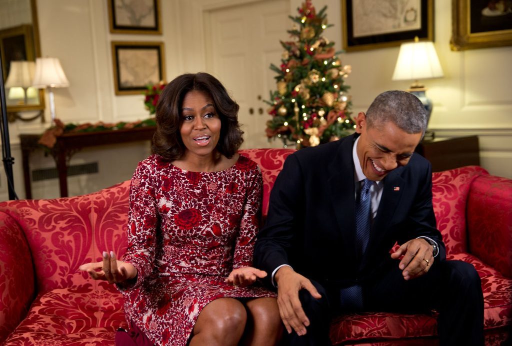 Nov. 19, 2014 "Lawrence Jackson captured the President busting out in laughter as he and the First Lady recorded a holiday video message in the Map Room of the White House." (Official White House Photo by Lawrence Jackson)