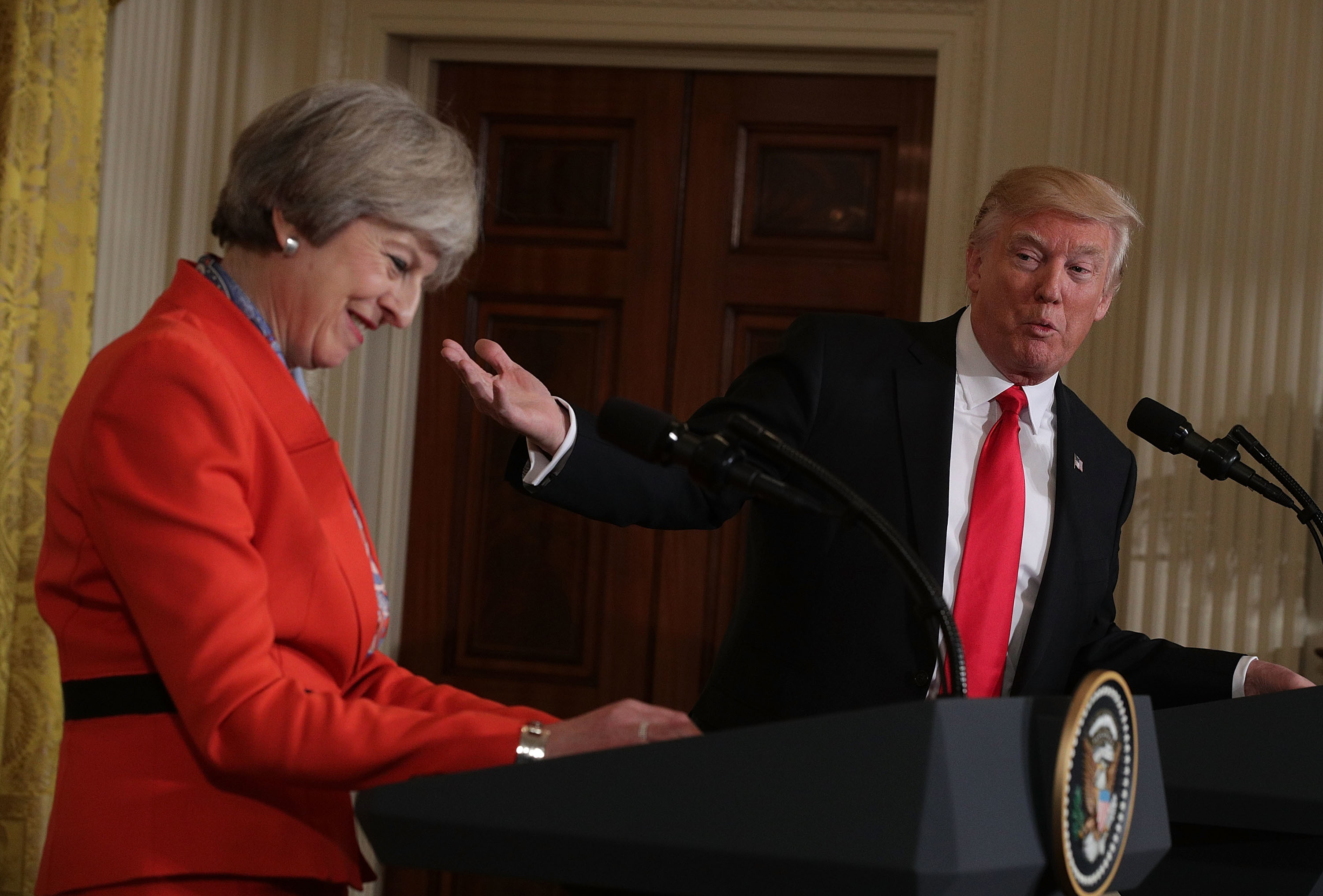 U.S. President Donald Trump (R) and British Prime Minister Theresa May (L) participate in a joint press conference (Alex Wong/Getty Images)