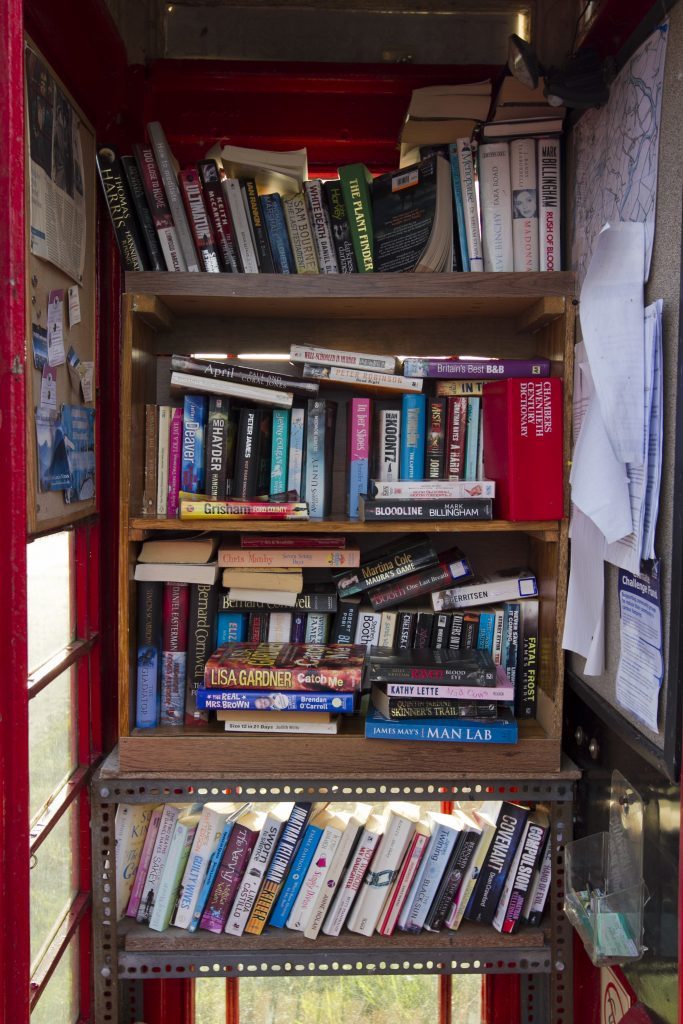 Pics of a telephone box in Bendochy, which has been turned into a library, and used by locals such as Ella Benzies (pictured) to get books from. Location: Bendochy, Perthshire (Andrew Cawley)