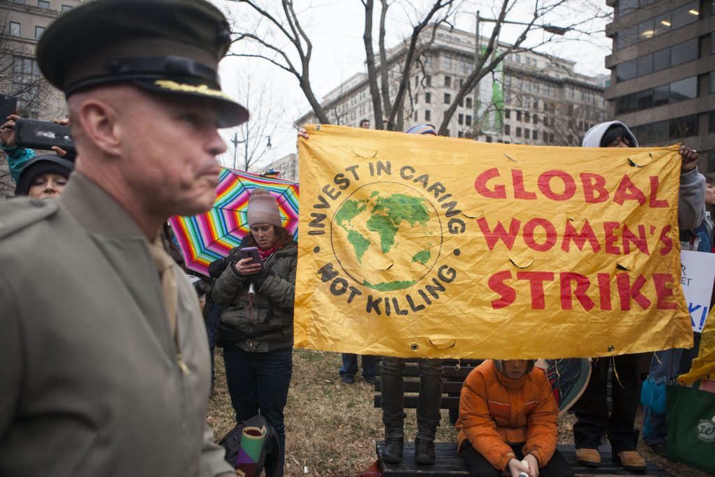 WASHINGTON, DC - JANUARY 20: Demonstrators protest following the inauguration of Donald Trump on January 20, 2017 in Washington, DC. Today Trump became the 45th president of the United States. (Photo by Jessica Kourkounis/Getty Images)