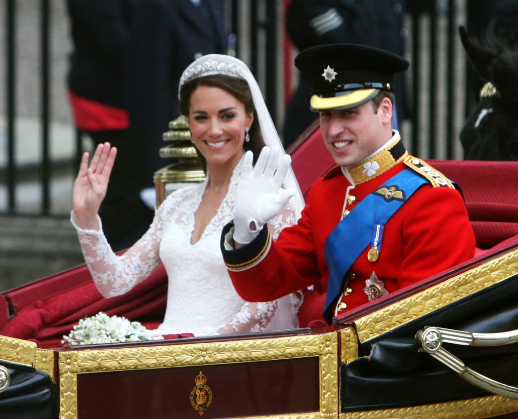 Prince William and his bride Kate leave Westminster Abbey in London as man and wife after their wedding.