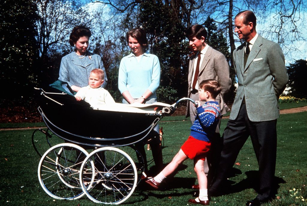 The Queen with the Duke of Edinburgh and their children, left to right, baby Prince Edward, Princess Anne, Prince Andrew and Prince Charles, on her 39th birthday.