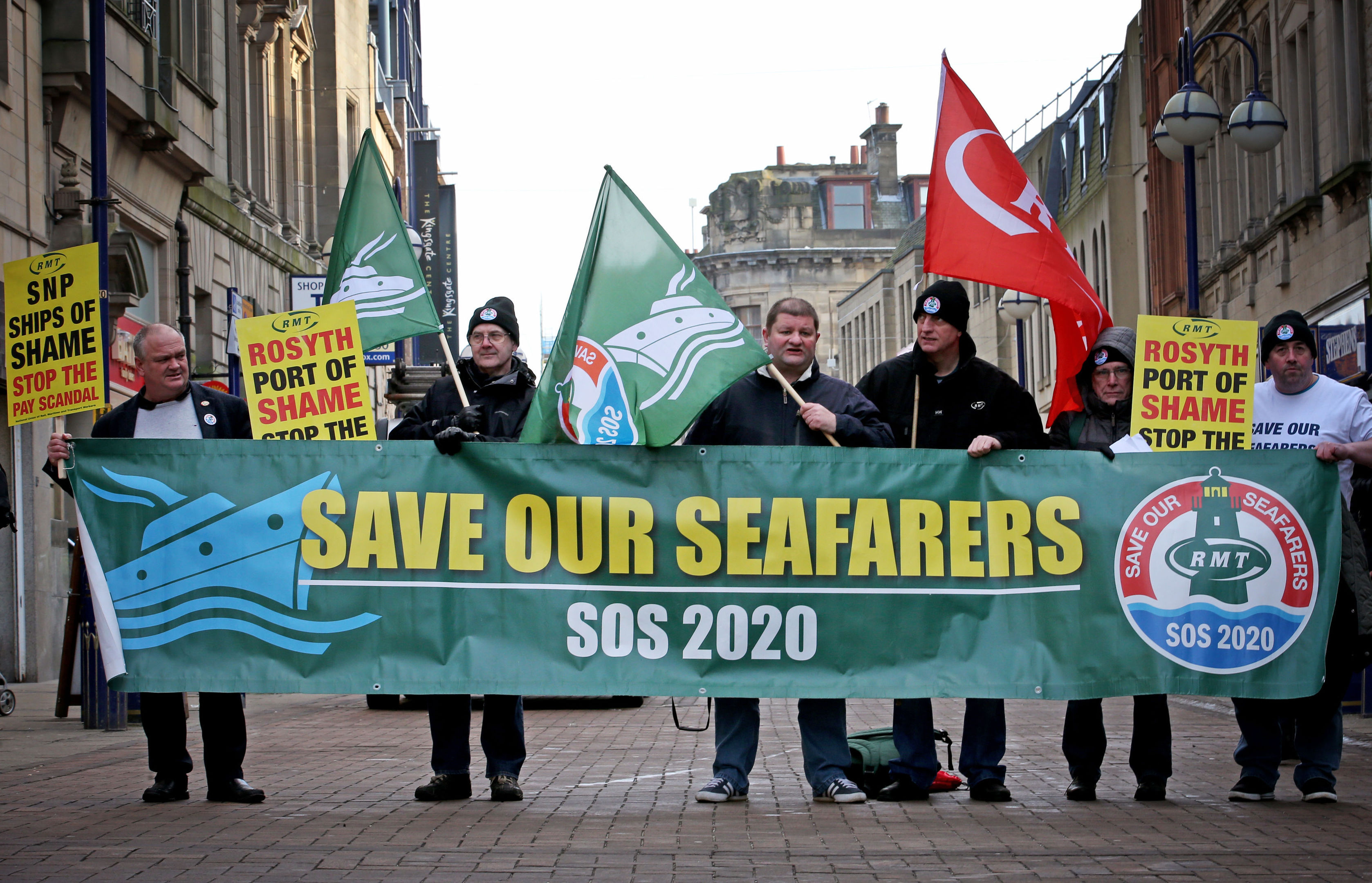 RMT members hold a demonstration outside the office of Douglas Chapman MP in Dunfermline, Fife (Jane Barlow/PA Wire)