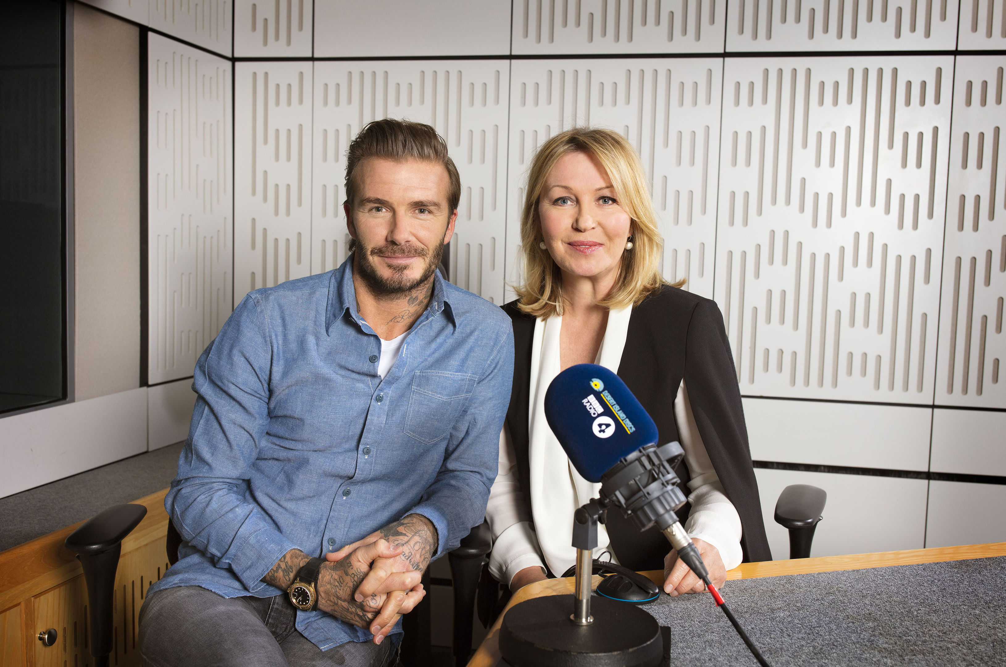 Kirsty Young with David Beckham as he joins Desert Island Discs for the programme's 75th anniversary edition  on Sunday (Sophie Mutevelian/BBC/PA Wire