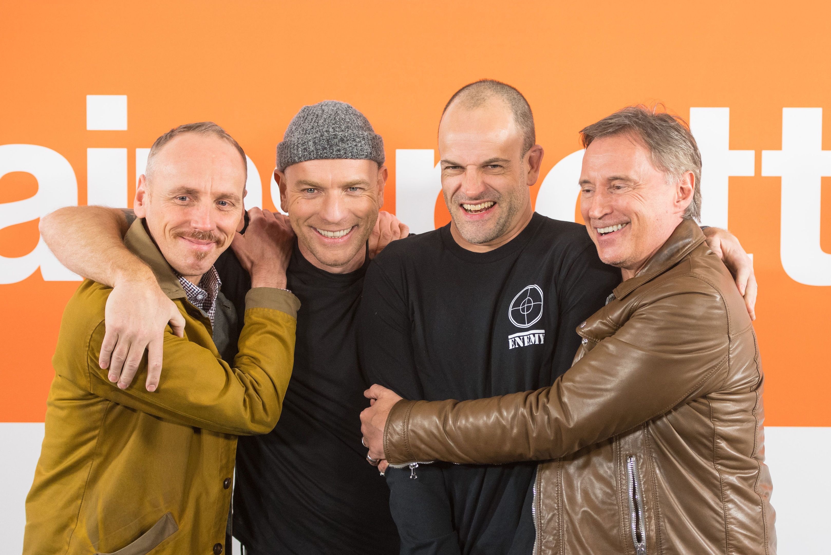 (Left to right) cast members Ewen Bremner, Ewan McGregor, Jonny Lee Miller and Robert Carlyle during a photo call for the cast of T2 Trainspotting (Dominic Lipinski/PA Wire)