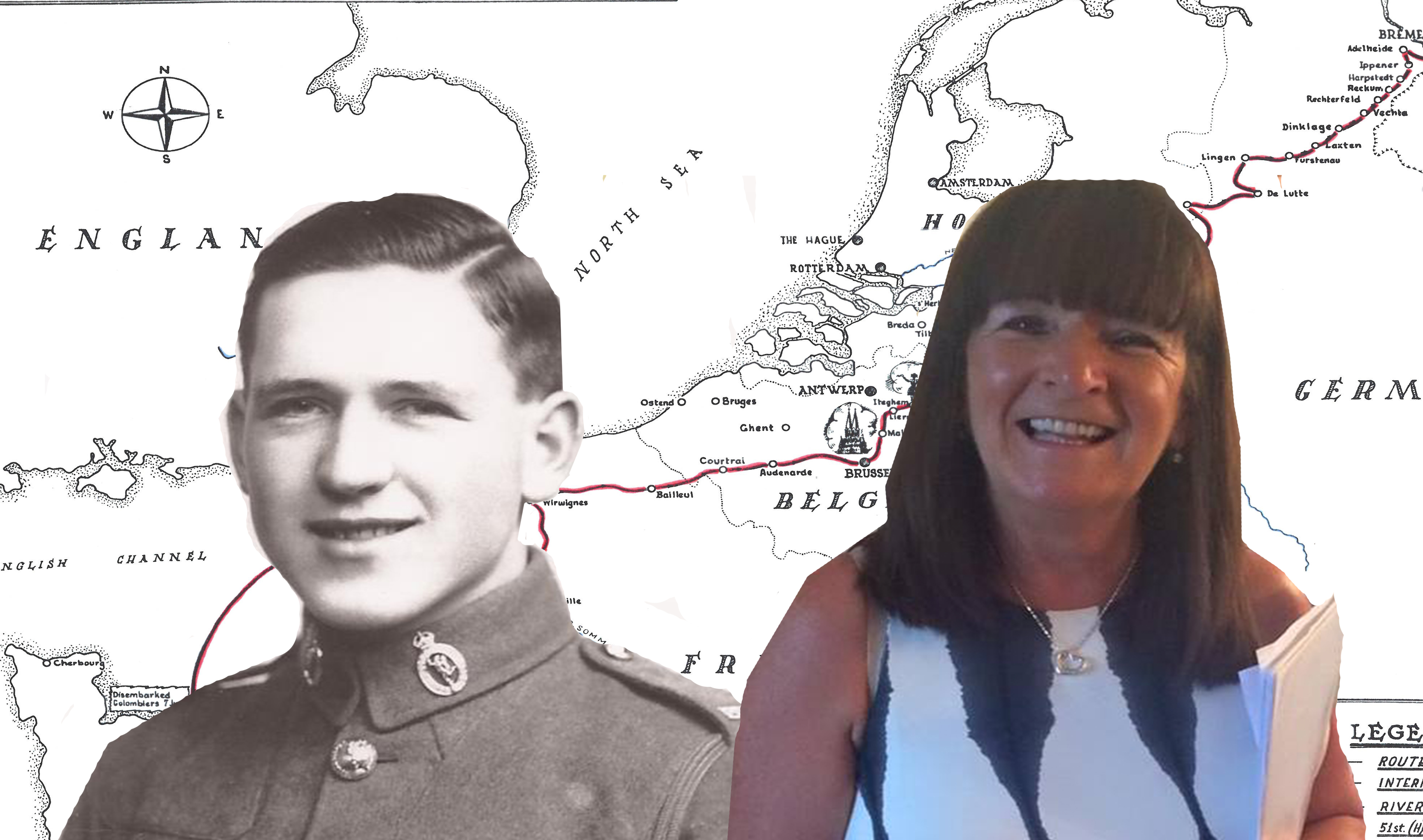 Isobel followed the route her father and the 51st Highland Division had taken between July 1944 and July 1945